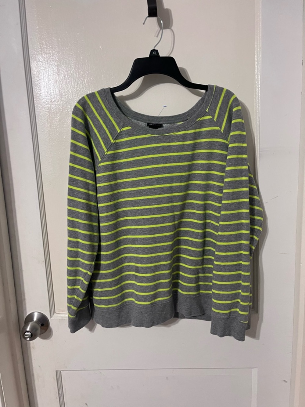 torrid Gray & Neon Yellow Striped Crewneck Sweater